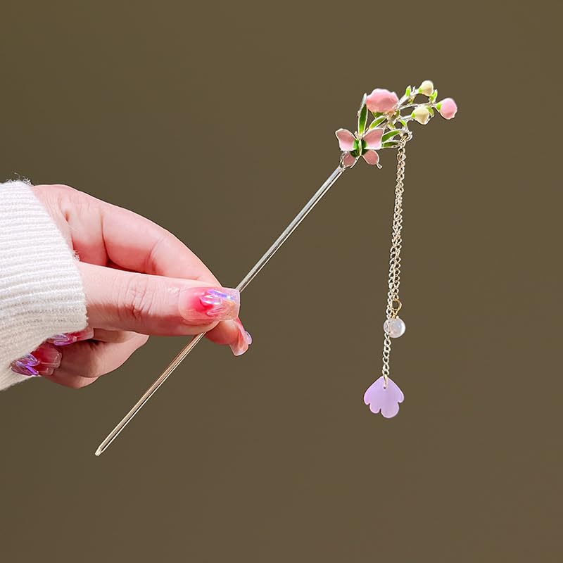 Amazon.co.jp: かんざし 桜蝶蘭雲 髪飾り 振袖用かんざし一本挿し装